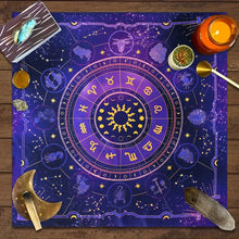Tarot & Zodiac Astrology tablecloth for tarot divination, zodiac readings, and spiritual table use.