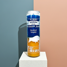 Taurus zodiac 7 day prayer candle in a glass jar for devotional practice, intention setting, and daily prayer.