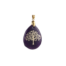 Teardrop chakra gemstone Tree of Life pendant for energy healing, reiki practice, and mindful accessory use.