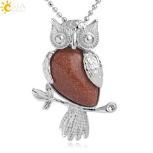 Teardrop natural stone owl pendant necklace for casual outfits, symbolic owl jewelry wear, and accessory layering.