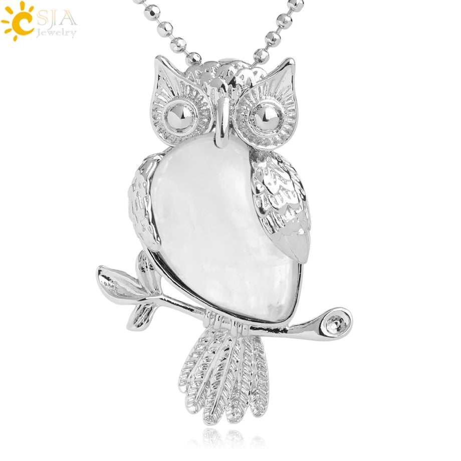 Teardrop owl gemstone necklace for casual fashion, symbolic accessory wear, and layered jewelry styling.