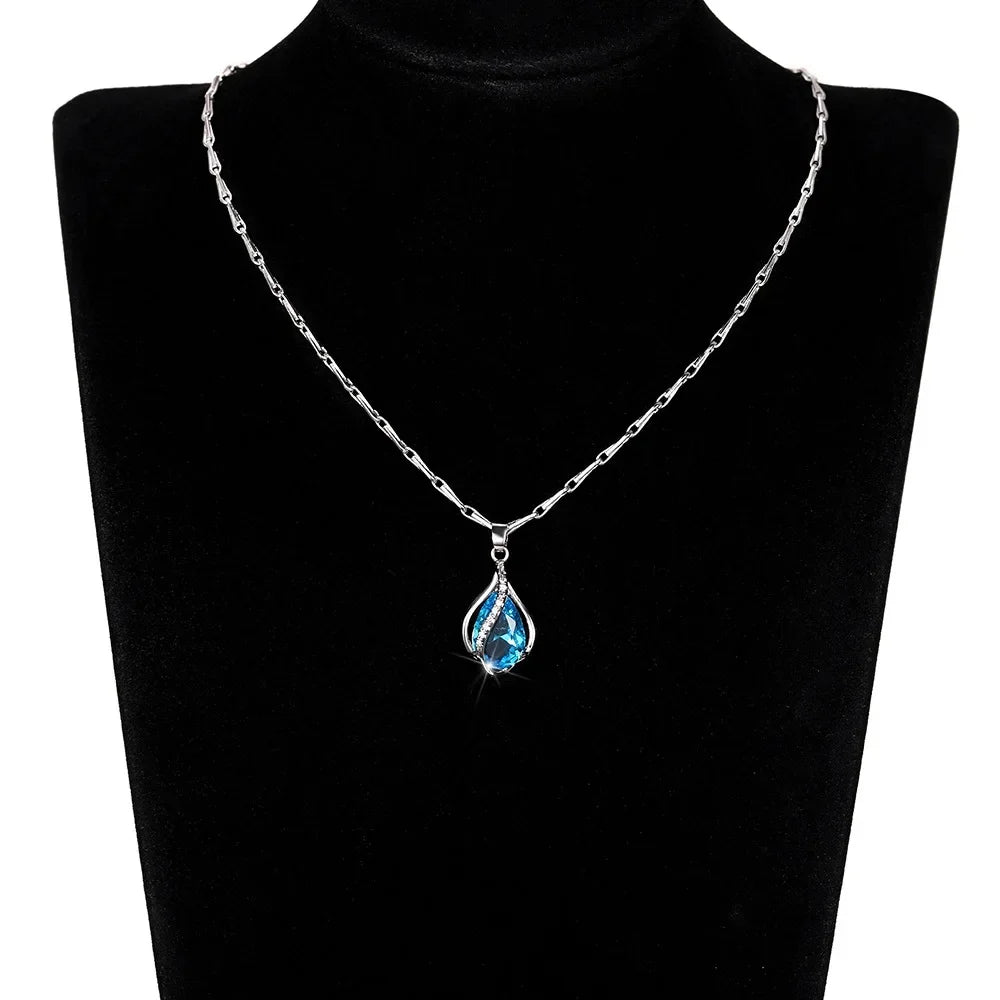 Teardrop Sky Blue CZ jewelry necklace with delicate chain for romantic outfits, celebrations, and daily accessory wear.