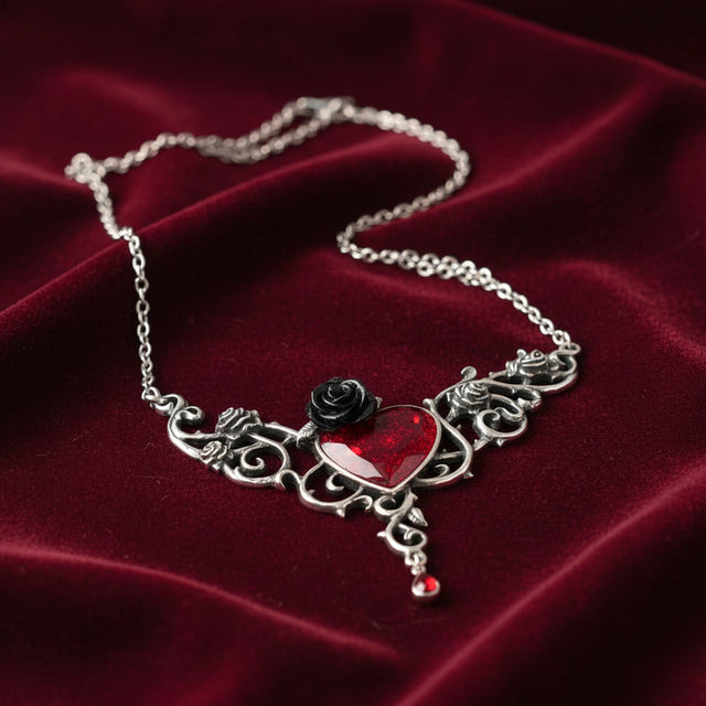 The Blood Rose Heart Pendant necklace, front view