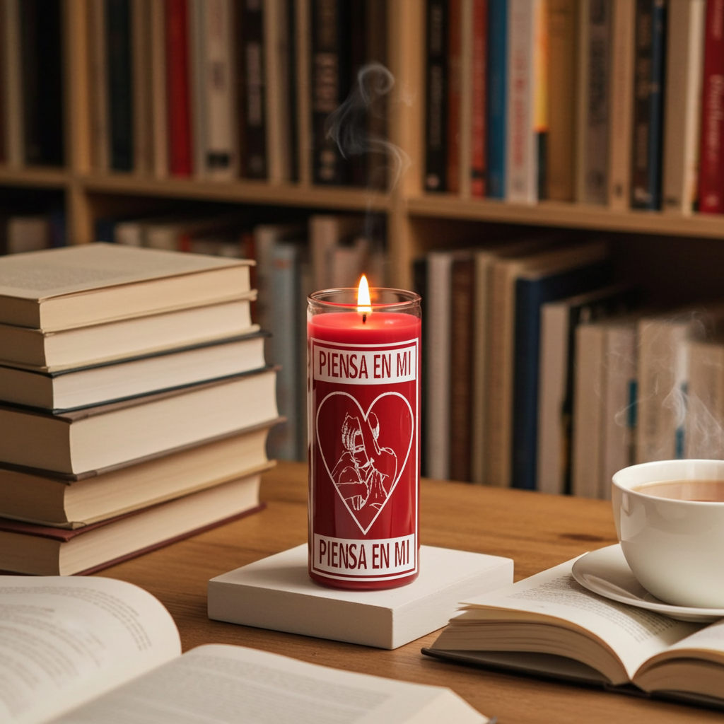 Think of Me red prayer candle glass candle for love work, meditation, and relationship intention rituals.