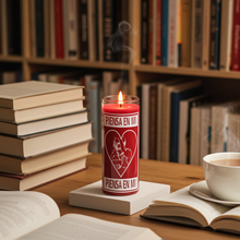 Think of Me red prayer candle glass candle for love work, meditation, and relationship intention rituals.