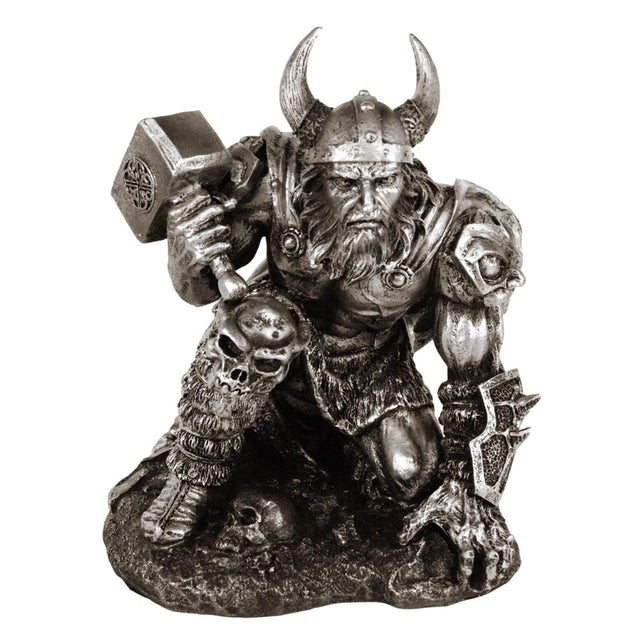 Thor God of Thunder statue wielding Mjolnir hammer for Norse mythology decor, altar display, and collector use.