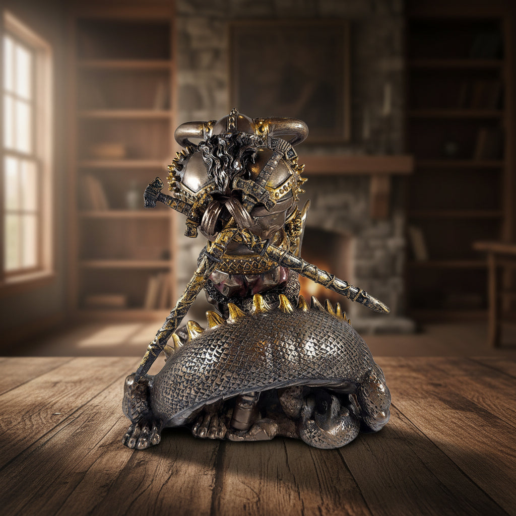 Thor Midgard Dragon Mjolnir statue for mythological display, Viking-inspired decor, and fantasy collection use.