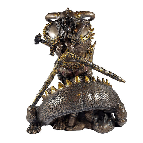 Thor Midgard Dragon Mjolnir statue for mythological display, Viking-inspired decor, and fantasy collection use.
