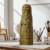 Thor Norse god volcanic stone statue sculpture for pagan decor, spiritual display, and mythology-inspired interiors.