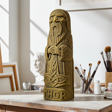 Thor Norse god volcanic stone statue sculpture for pagan decor, spiritual display, and mythology-inspired interiors.