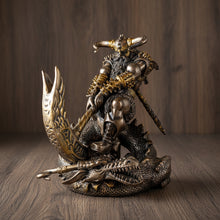 Thor Slaying Midgard Dragon With Mjolnir Hammer statue for Norse mythology decor, collector display, and fantasy home styling.