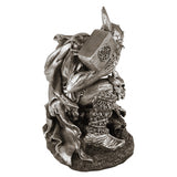 Thor wielding Mjolnir hammer figurine for Viking decor, mythological collection display, and home altar use.