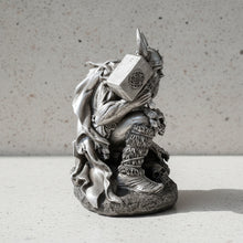 Thor wielding Mjolnir hammer figurine for Viking decor, mythological collection display, and home altar use.
