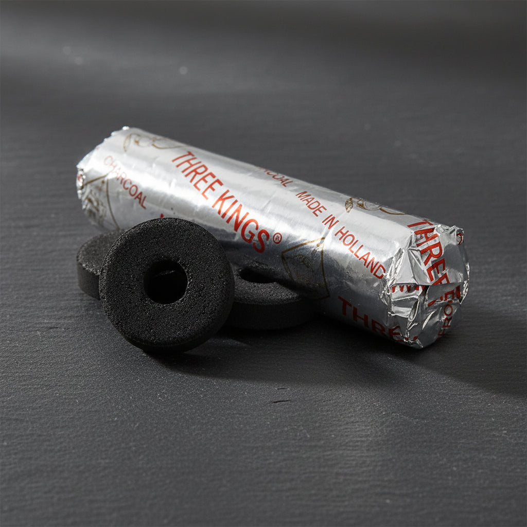Three Kings 40mm charcoal tablets, pack of 10, for resin incense burning