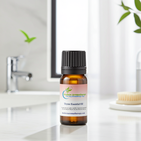 Thyme Essential Oil bottle for diffuser blends, relaxing aromatic use, and home scenting.