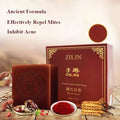 Tibetan Herbal Handmade Black Soap packaging with natural ingredients listed on wooden surface.