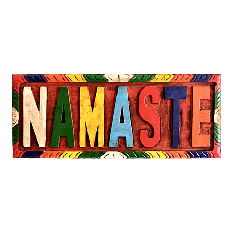 Tibetan Namaste Wooden Wall Hanging Plaque for home décor, altar display, and spiritual gifting.