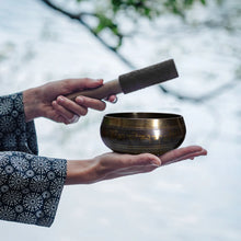 Handmade Tibetan singing bowl metal bowl for meditation, yoga sessions, and mindful breathing exercises.