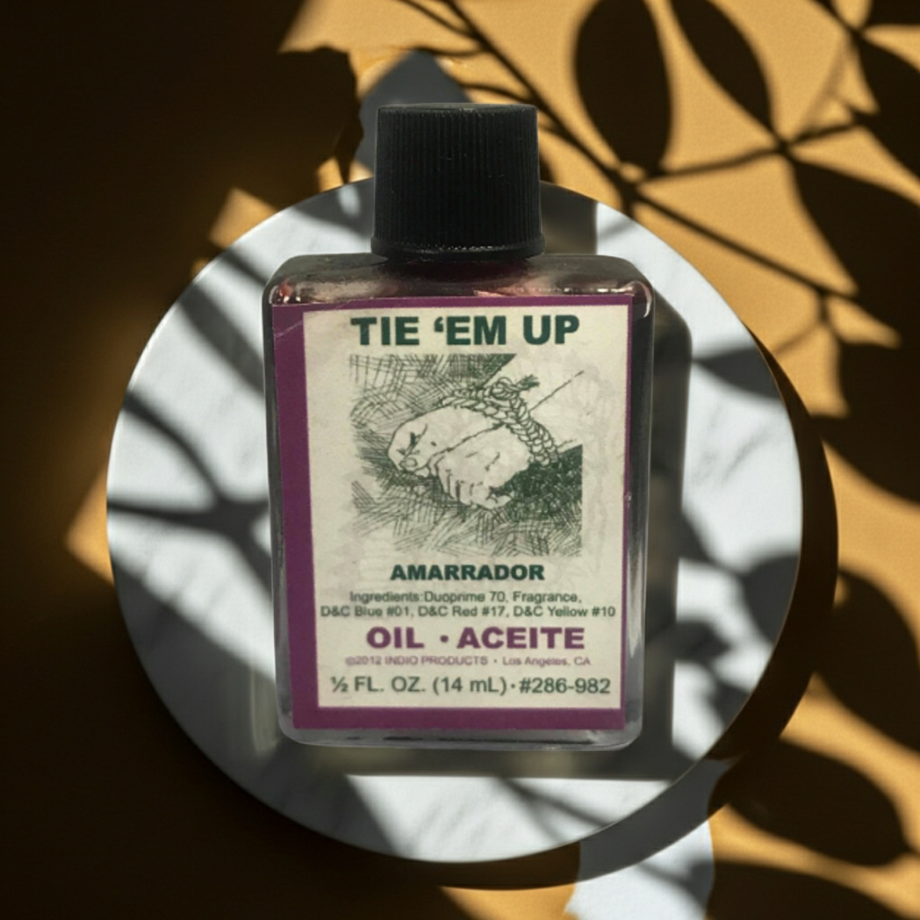 Tie Em Up Wish Oil bottle for altar work, spell use, and relationship-focused rituals.