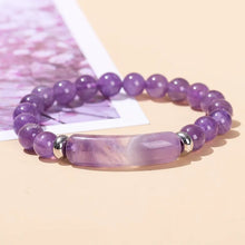 Tiger Eye & Amethyst beaded bar bracelet for wrist styling, gemstone jewelry wear, and thoughtful gift use.