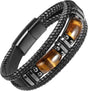 Tiger Eye black leather men’s bracelet with natural stone beads for everyday wear, casual styling, and fashion accessorizing.