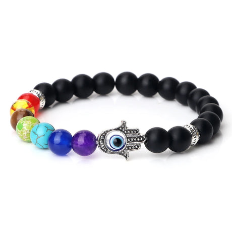 Tiger Eye, Lava stone, Onyx, and Agate chakra healing bracelet for spiritual cleansing, grounding, and balanced energy support.