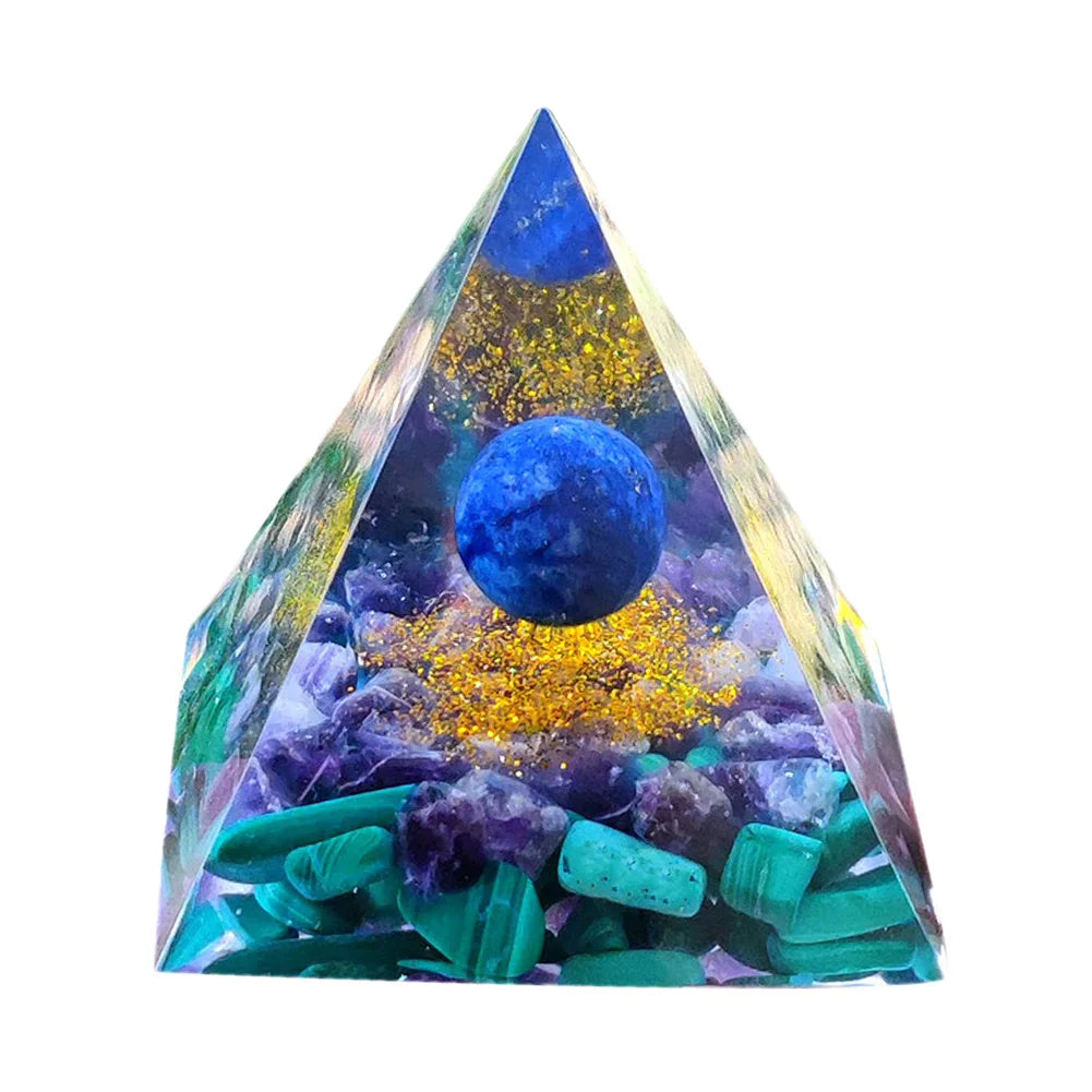 Tiger Eye Tree of Life Orgonite Healing Pyramid for meditation, energy healing, and home décor.