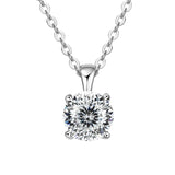 Timeless solitaire moissanite pendant necklace with four-prong setting for elegant daily use, weddings, and anniversaries.