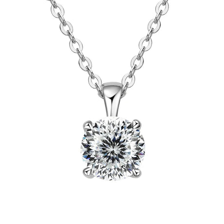 Timeless solitaire moissanite pendant necklace with four-prong setting for elegant daily use, weddings, and anniversaries.