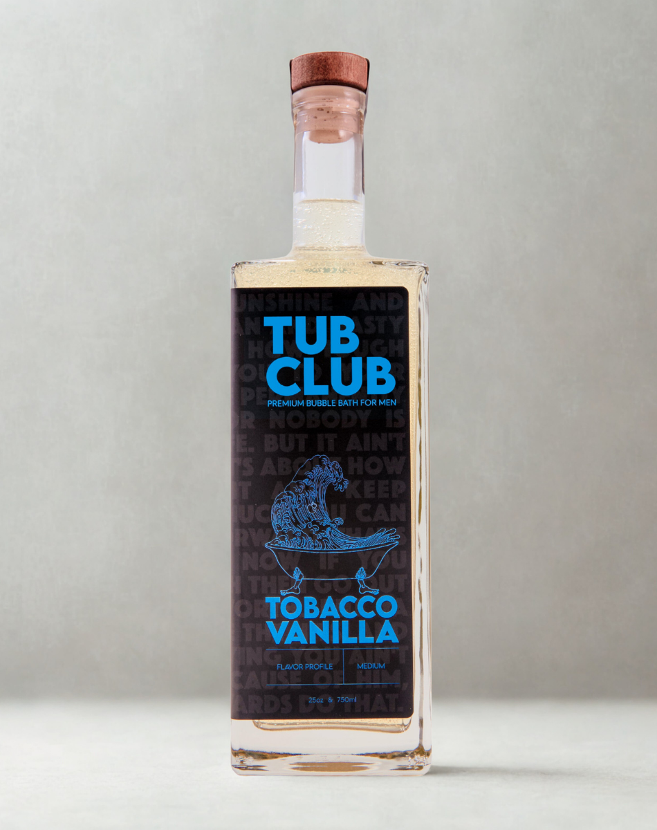 Tub Club Tobacco Vanilla bubble soak bottle for bubble bath use, relaxing soaking, and daily bath care.