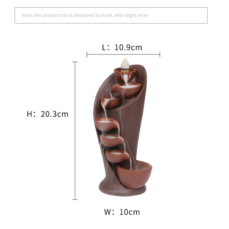 Torch-Style Ceramic Waterfall Incense Burner ceramic incense holder for smoke cascade display, aromatherapy, and peaceful room setting.