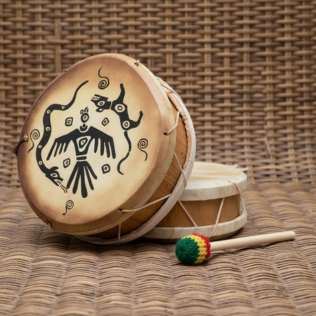 Totem Trio Peruvian round two-sided hand drum for ritual drumming and ceremonial music