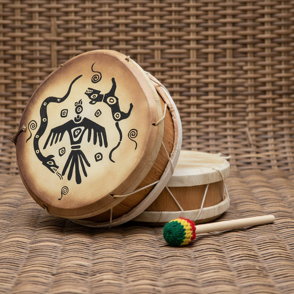 Totem Trio Peruvian round two-sided hand drum for ritual drumming and ceremonial music