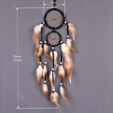 Traditional Indian Dream Catcher with brown feathers wall pendant for home decor, meditation space styling, and relaxing room accents.
