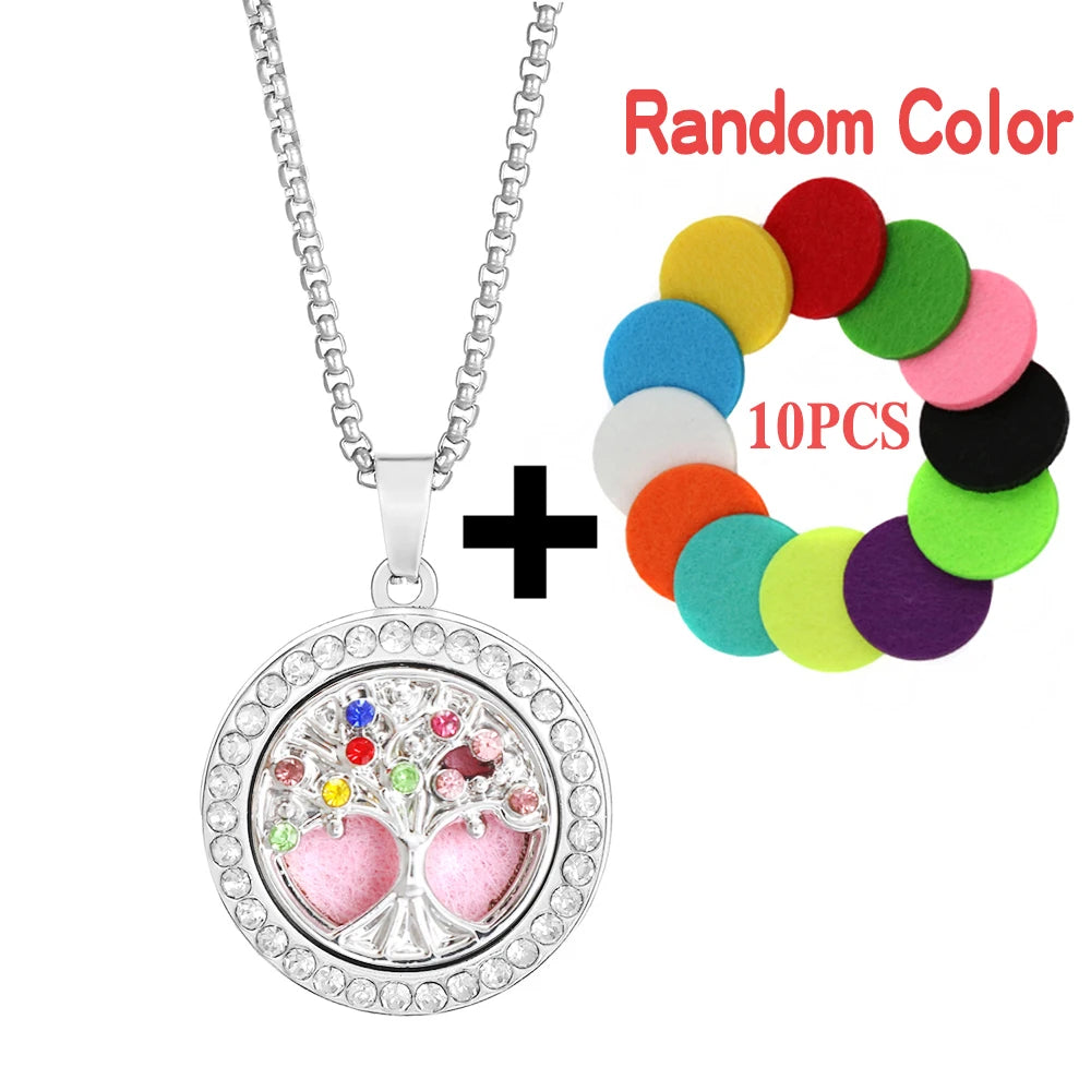 Tree of Life aroma locket pendant necklace for carrying fragrance pads, essential oils, and soothing daily use.
