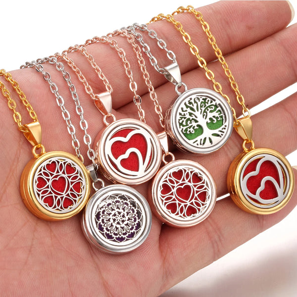 Tree of Life aromatherapy diffuser necklace pendant for holding essential oils during daily wear and relaxation.