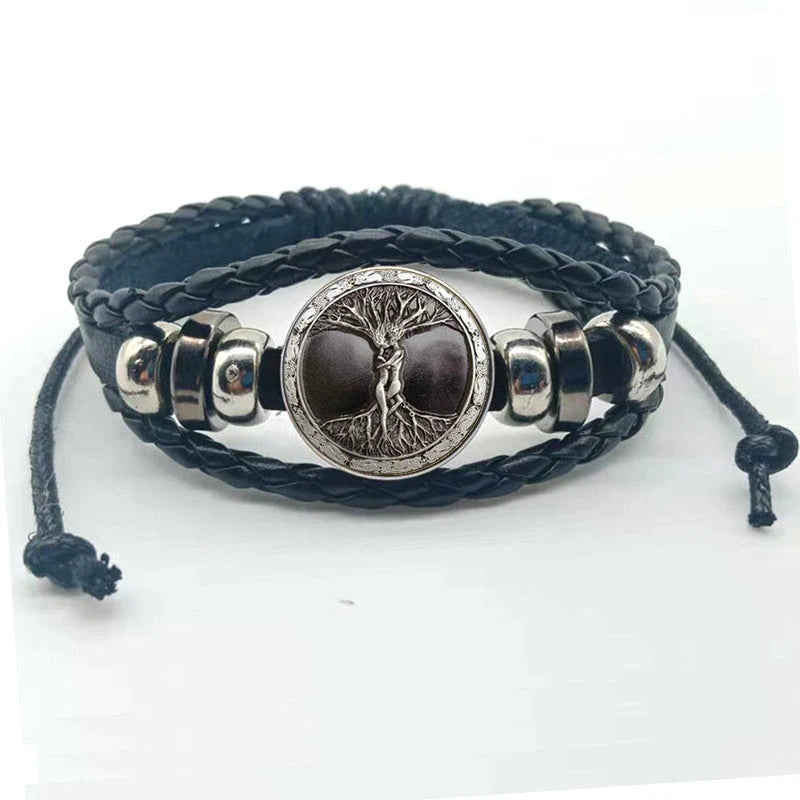 Tree of Life artisan-style leather bracelet with multilayer design for handmade-inspired fashion and casual daily use.