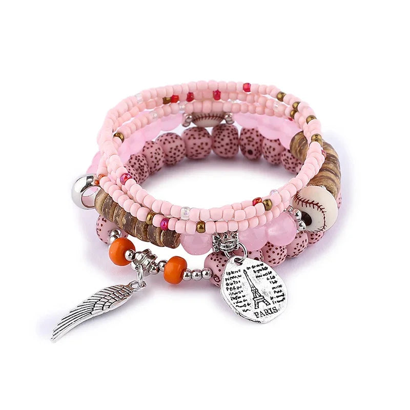 Tree of Life boho wrist bead bracelet set for stacked bracelet looks, everyday wear, and bohemian fashion styling.