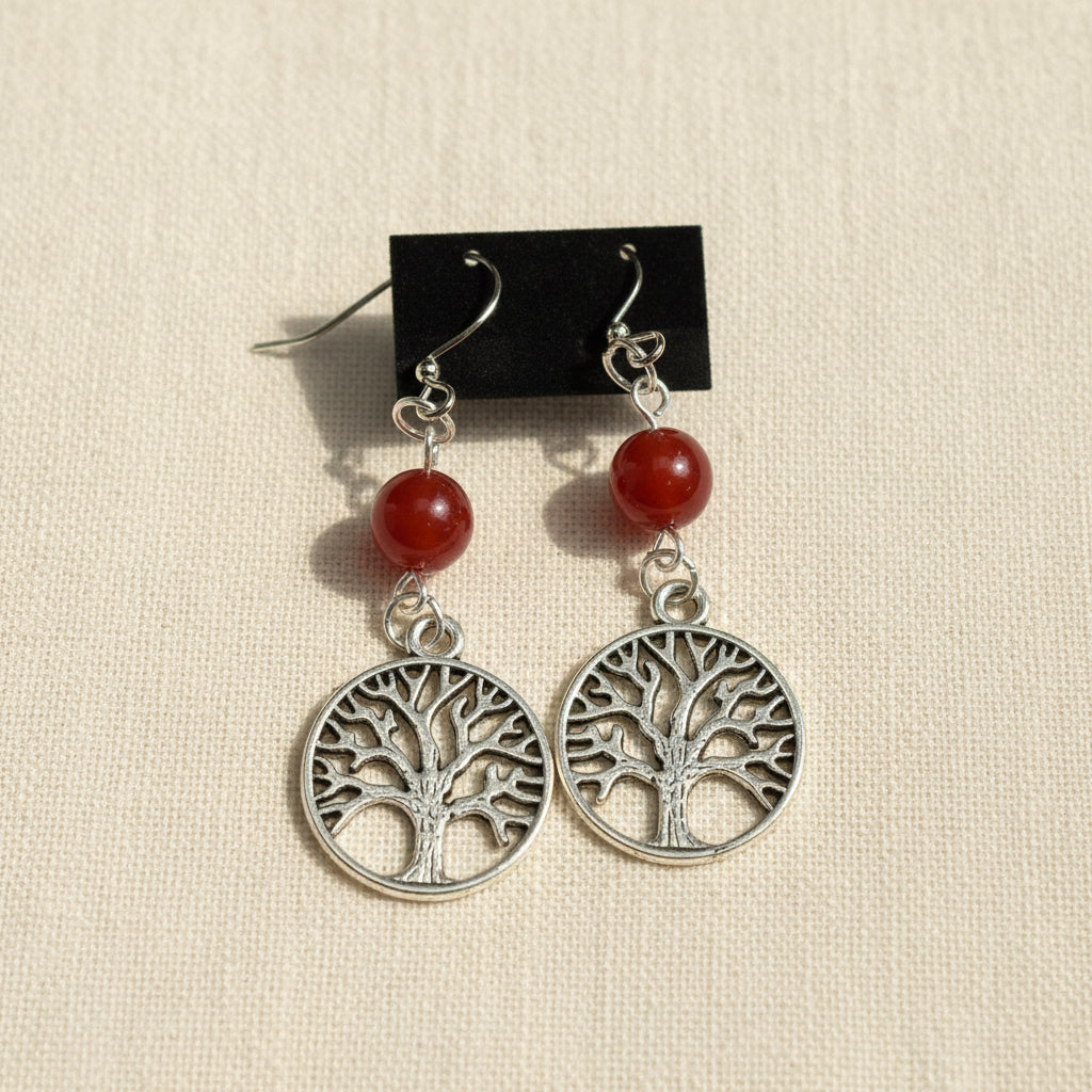 Tree of Life Carnelian Earrings, gemstone jewelry featuring the tree of life symbol