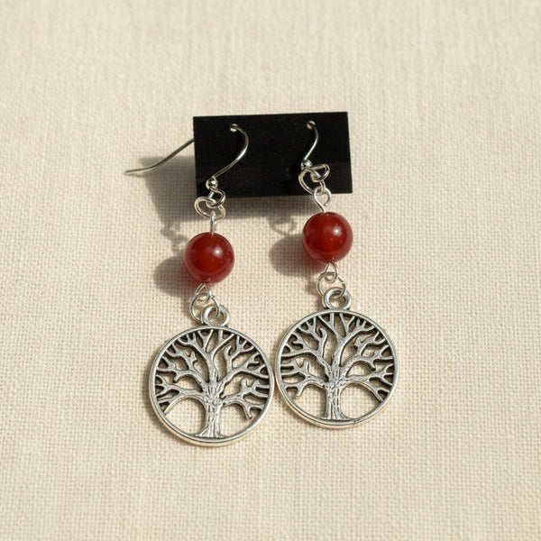 Tree of Life Carnelian Earrings, gemstone jewelry featuring the tree of life symbol