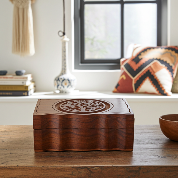 Tree of Life carved wood box 4" x 6" keepsake box for storing jewelry, crystals, and small treasured items.