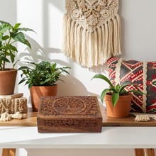 Tree of Life carved wood box in 5" x 7" size for storing keepsakes, jewelry, and small personal treasures.