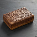 Tree Of Life carved wooden box in 4" x 6" size for storing keepsakes, jewelry, and small valuables.