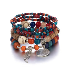 Tree of Life charm beaded bracelet stack set with stretch bands for layering, casual fashion, and everyday jewelry wear.