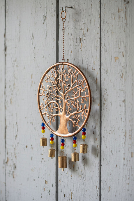 Tree of Life wind chime with bells and beads for outdoor decor and meditation spaces