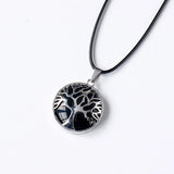 Tree of Life crystal gemstone jewelry set with necklace, earrings, bracelet, and ring for spiritual-inspired fashion and coordinated accessory wear.