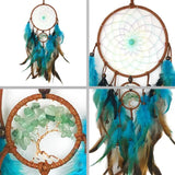 Tree of Life feather dream catcher wall décor for living room styling, peaceful home decoration, and bohemian interior use.