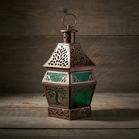 Tree of Life Glass & Metal Lantern for candlelight and altar decor