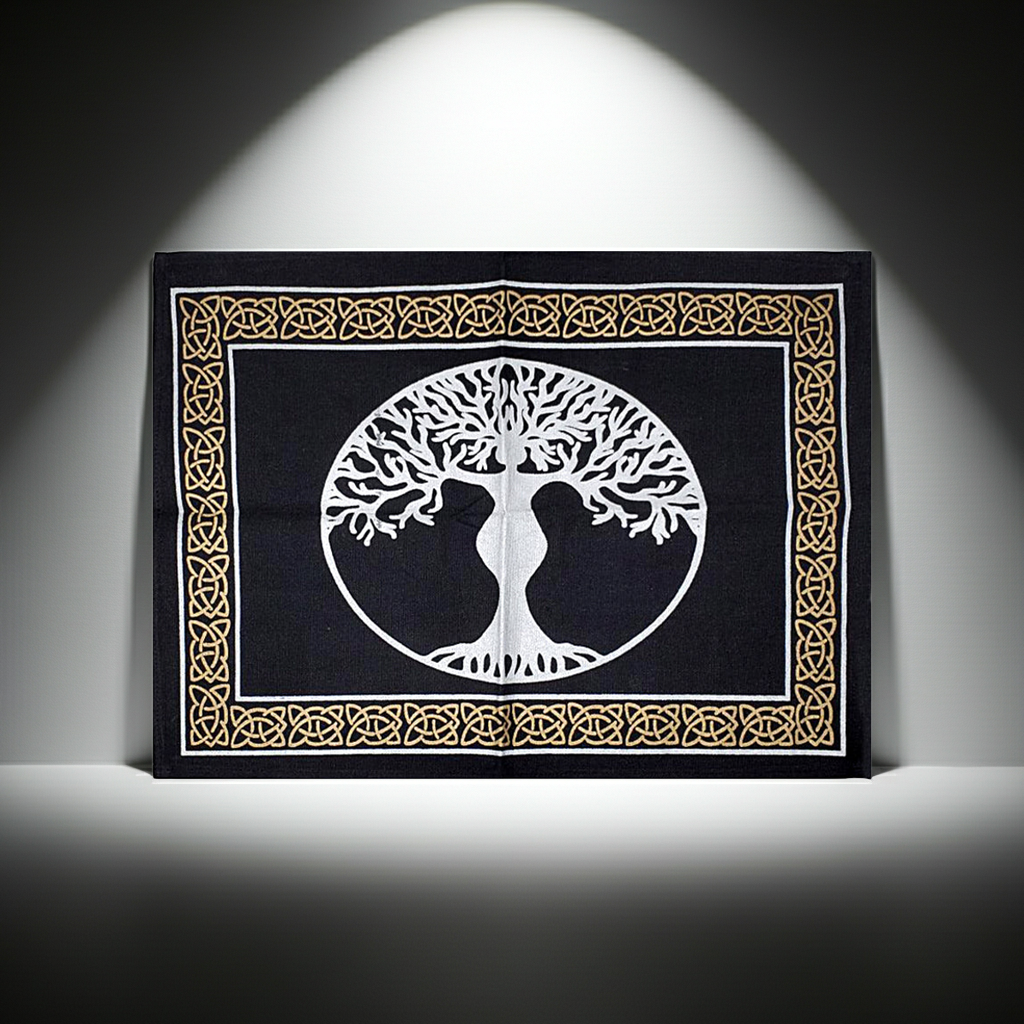 Tree of Life Goddess altar cloth fabric altar covering for spiritual rituals, meditation, and sacred space decoration.
