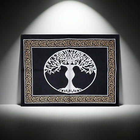 Tree of Life Goddess altar cloth fabric altar covering for spiritual rituals, meditation, and sacred space decoration.